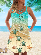 Buy 3 Get 10% OffWomen's Beach Turtle Print Sling Dress