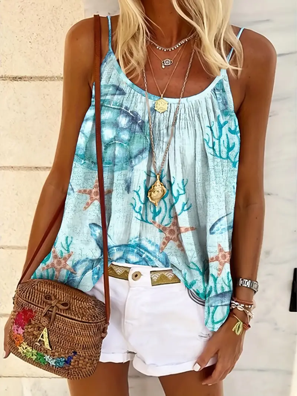 Women's Seaside Resort Style Printed Sleeveless Camisole