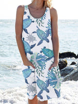 Buy 3 Get 10% OffTurtle Print Crew Neck Tank Dress