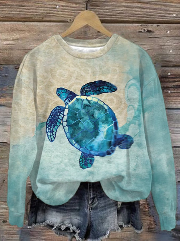 Women's Casual Sea Turtle Print Long Sleeve Sweatshirt