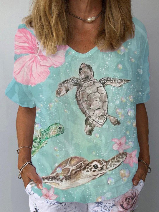 Women's Sea Turtle Ocean Art Print T-Shirt Tops