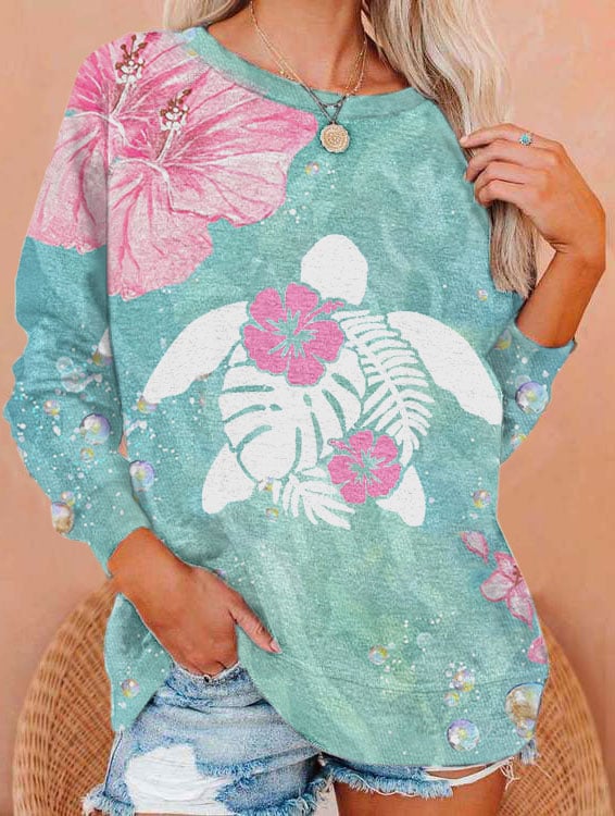 Women's Maui Turtle Hibiscus Print Sweatshirt