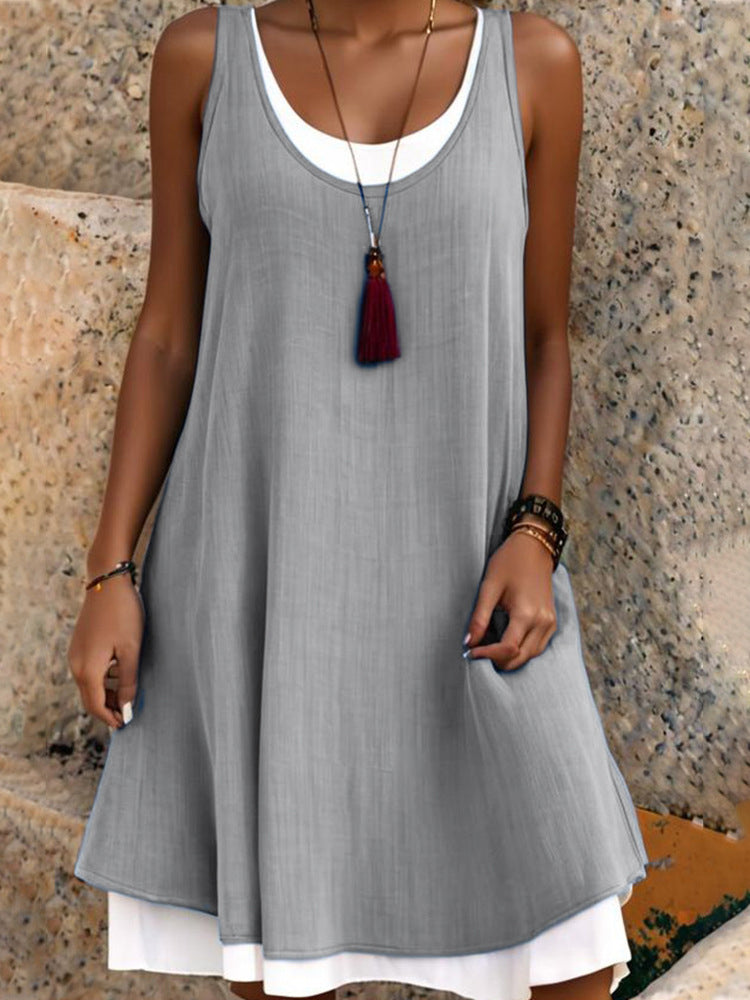 Casual Sleeveless Fake Two Piece Midi Dress