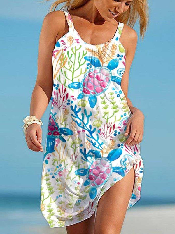 Buy 3 Get 10% OffTurtle Vacation Print Dress