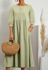 Lantern Sleeve Cotton And Linen Summer Dress