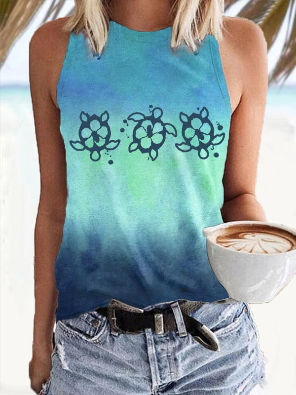 Buy 3 Get 10% OffWomen's Hawaiian Sea Turtles Print Casual Tank Top