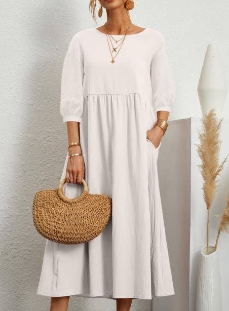 Lantern Sleeve Cotton And Linen Summer Dress