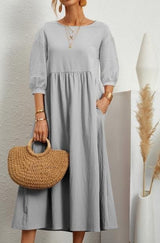 Lantern Sleeve Cotton And Linen Summer Dress