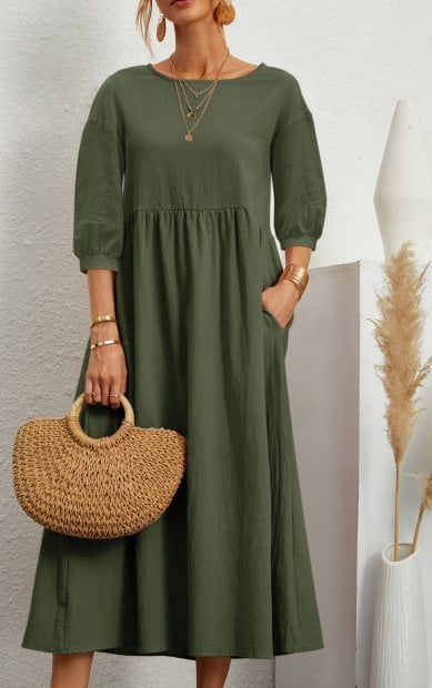 Lantern Sleeve Cotton And Linen Summer Dress