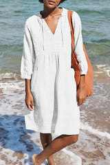 Cotton Linen V-neck Casual Loose Dress