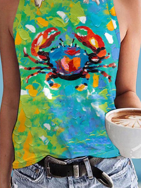 Buy 3 Get 10% OffSea Crab Oil Painting Print Tank Top