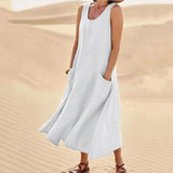 Women's Sleeveless Cotton And Linen Dress With Pockets