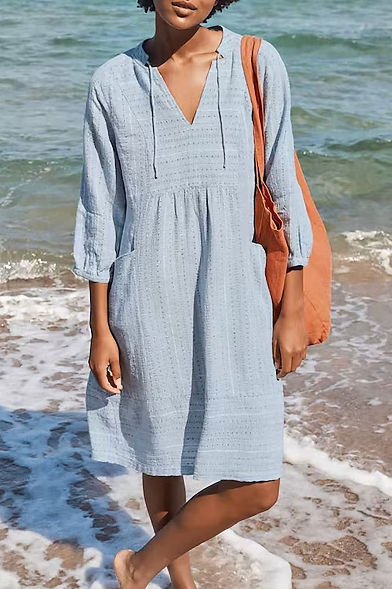 Cotton Linen V-neck Casual Loose Dress