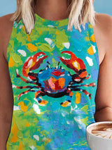 Buy 3 Get 10% OffSea Crab Oil Painting Print Tank Top