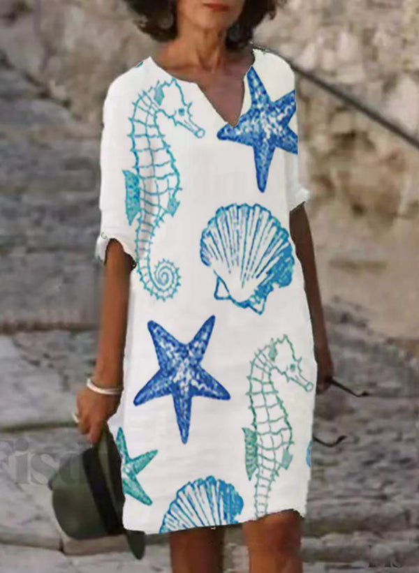 Women's Sea Star Print V Neck Dress