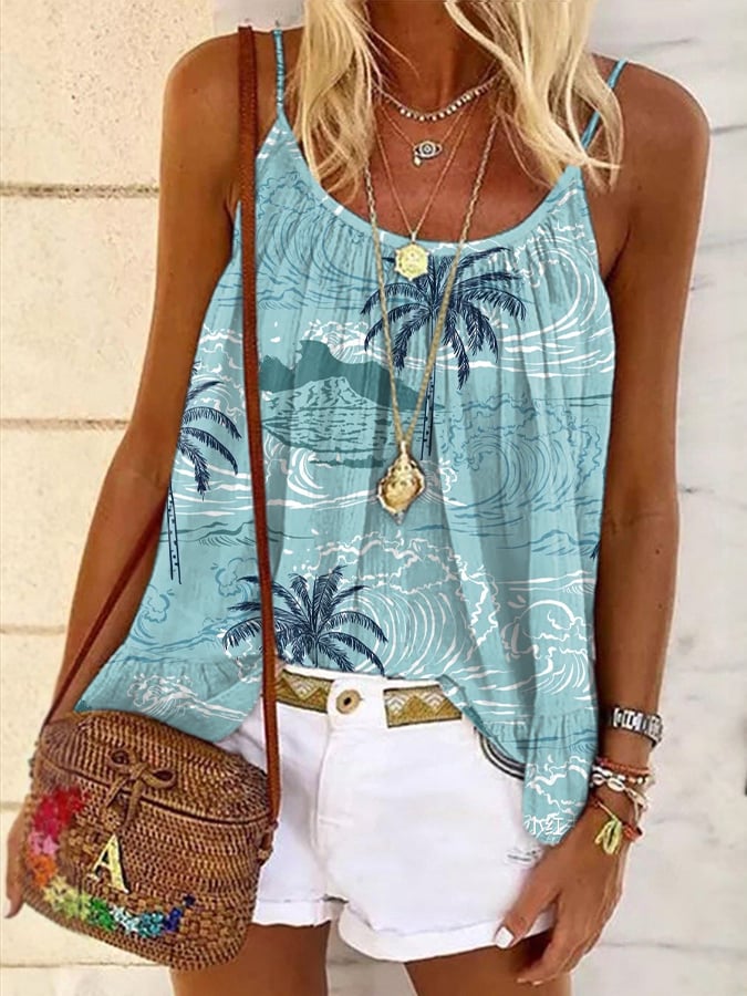 Women's Seaside Resort Style Printed Sleeveless Camisole