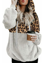 leopard print Athletic Sherpa Fluffy Hoodies Pullover with Pockets