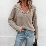 iForgirls Solid Color Long Sleeve Lapel Sweater