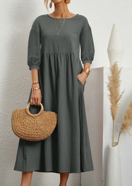 Lantern Sleeve Cotton And Linen Summer Dress