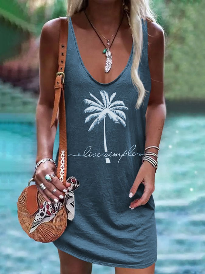 Buy 3 Get 10% OffWomen's Live Simple Palm Tree Print Tank Dress