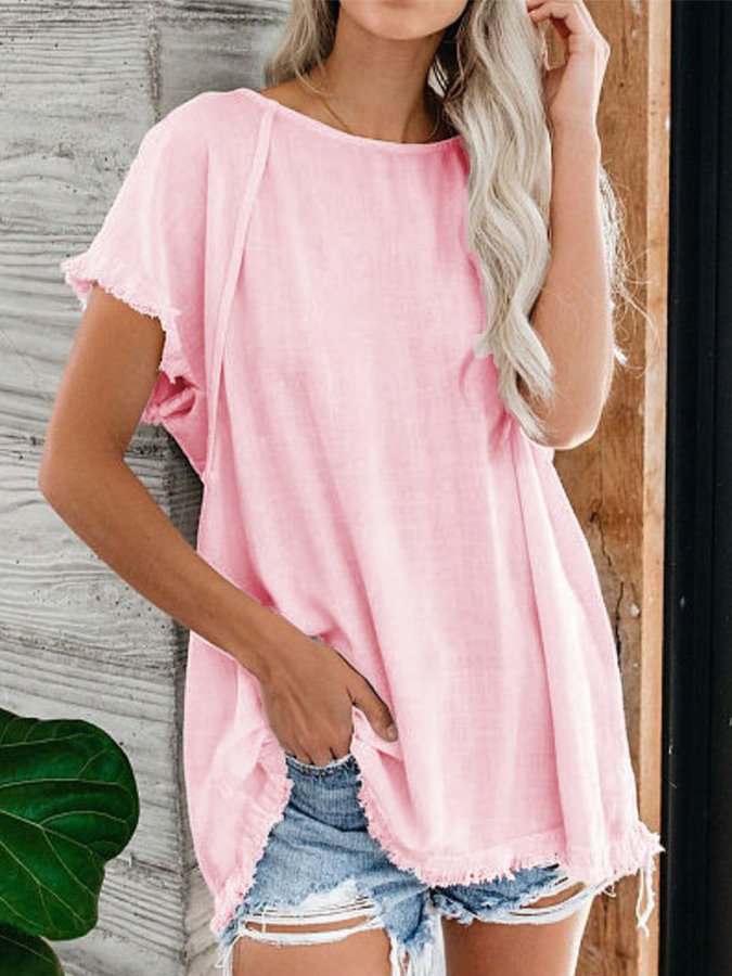 Women's Plain Tassel Casual Top