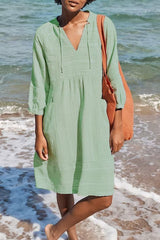 Cotton Linen V-neck Casual Loose Dress