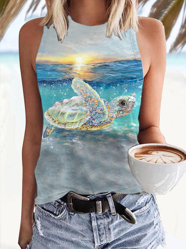 Buy 3 Get 10% OffWomen's Hawaiian Salt Like Print Casual Tank Top