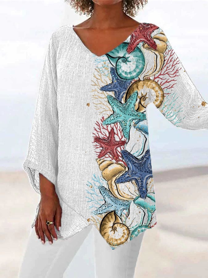 Buy 3 Get 10% OffOcean Irregular Print Long Sleeve Top