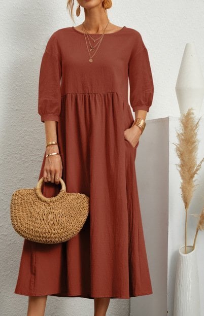 Lantern Sleeve Cotton And Linen Summer Dress