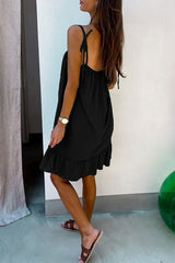 Solid color V-neck backless loose lotus leaf dress