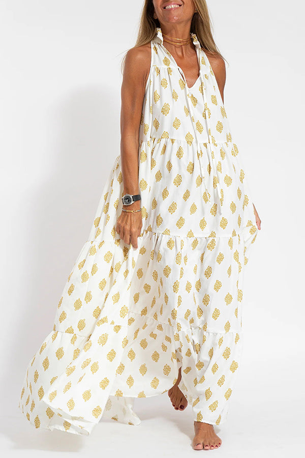 Graceful Appearance Boho Ethnic Print A-line Maxi Dress