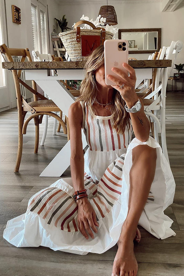 Comfort for Summer Linen Blend Stripe Relaxed Tank Midi Dress