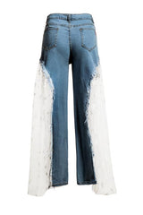 Star Mesh Patchwork Flares Jeans