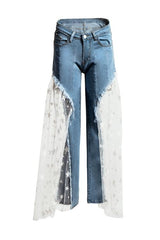 Star Mesh Patchwork Flares Jeans