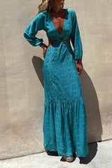 SEFORA Long ring embellished turquoise dress