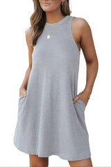 Gray Crisscross Cut-out Back Knit Tank Petal Dress