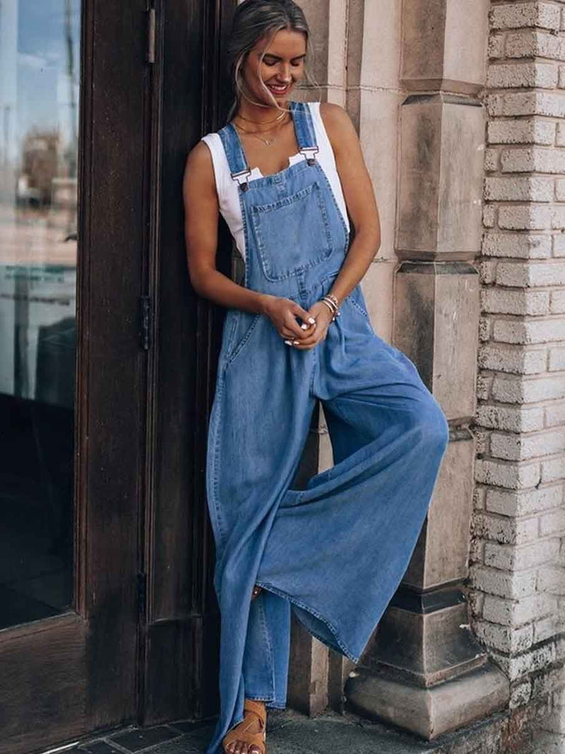 iForgirls Loose Denim Pocket Jumpsuit