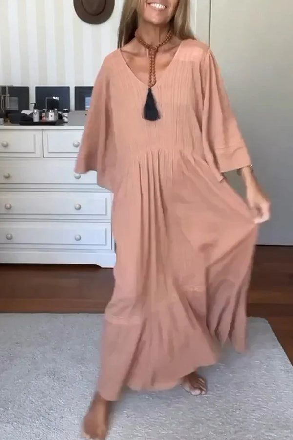 Women Solid Color V Neck Comfy Maxi Dress