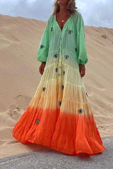 Latam Orange Ombre Pleated Cake Dress Maxi