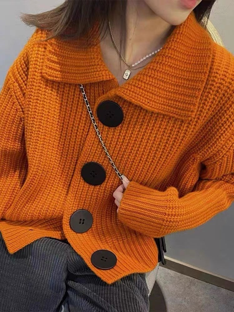 Chic Plain Collared Long Sleeve Sweater