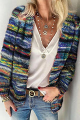 Multicolor Striped Collarless Mohair Cardigan