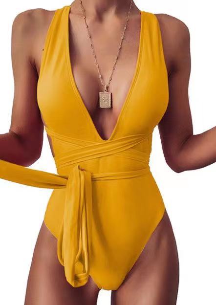 Deep V-neck Strap One-piece Swimsuit