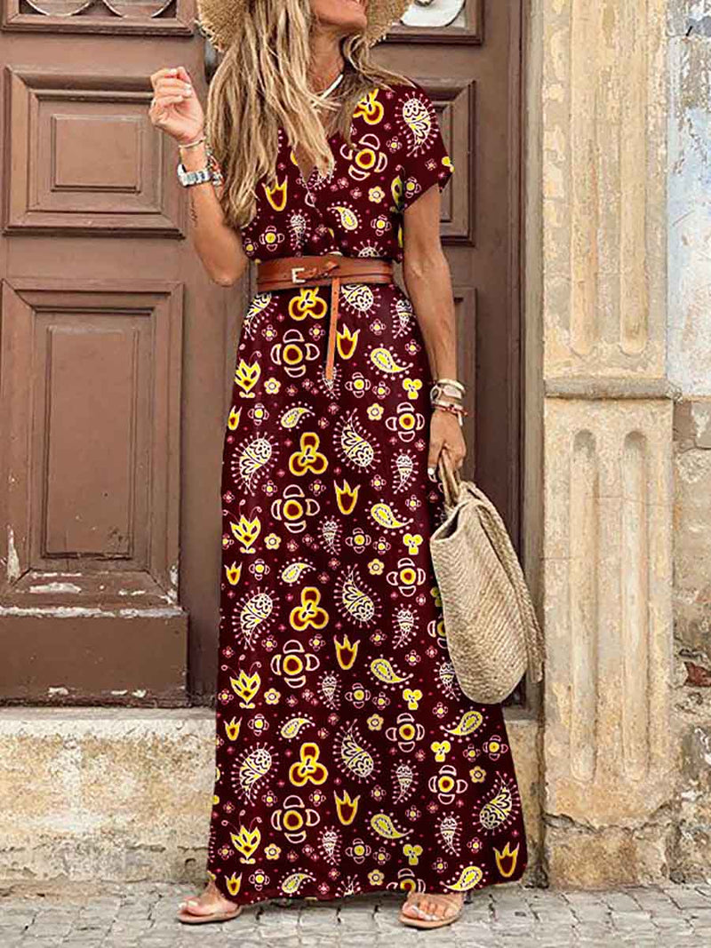 iForgirls Boho Style V-neck Floral Belt Dress (7 colors)