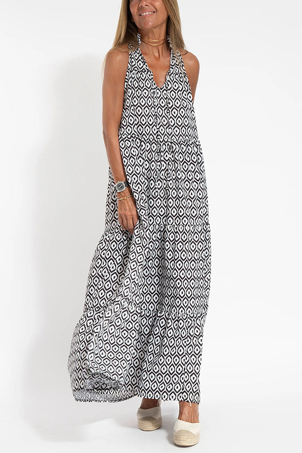 Graceful Appearance Boho Ethnic Print A-line Maxi Dress