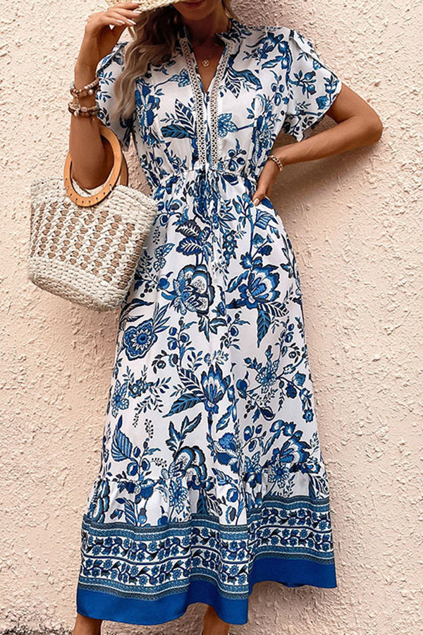 Bohemian Blue V-Neck Dress