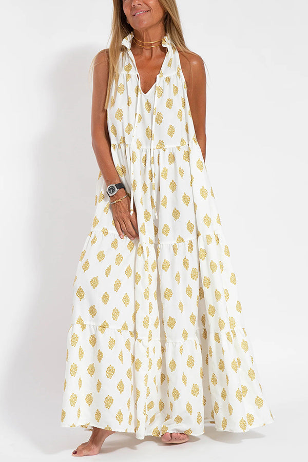 Graceful Appearance Boho Ethnic Print A-line Maxi Dress