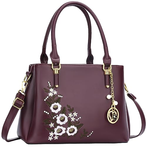 Women Satchel Bags Handle Shoulder Handbags and Purses Pockets Zipper Leather Crossbody Bags