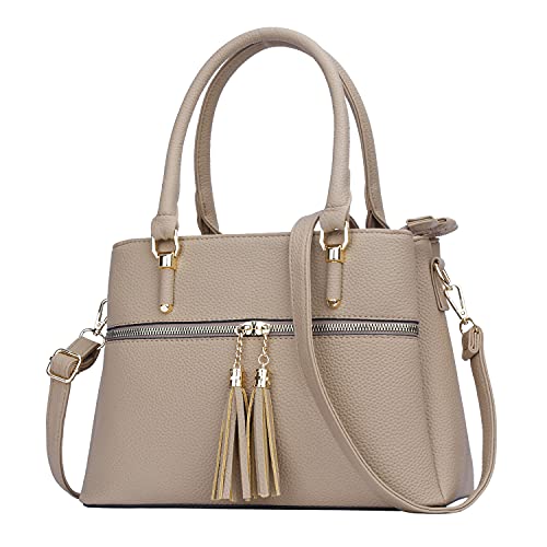 Women Satchel Bags Handle Shoulder Handbags and Purses Pockets Zipper Leather Crossbody Bags