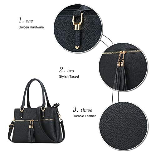 Women Satchel Bags Handle Shoulder Handbags and Purses Pockets Zipper Leather Crossbody Bags