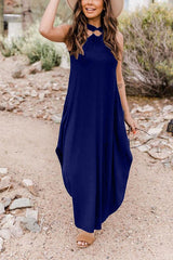 Off-Shoulder Casual Comfort Halter Neck Long Pocket Dress